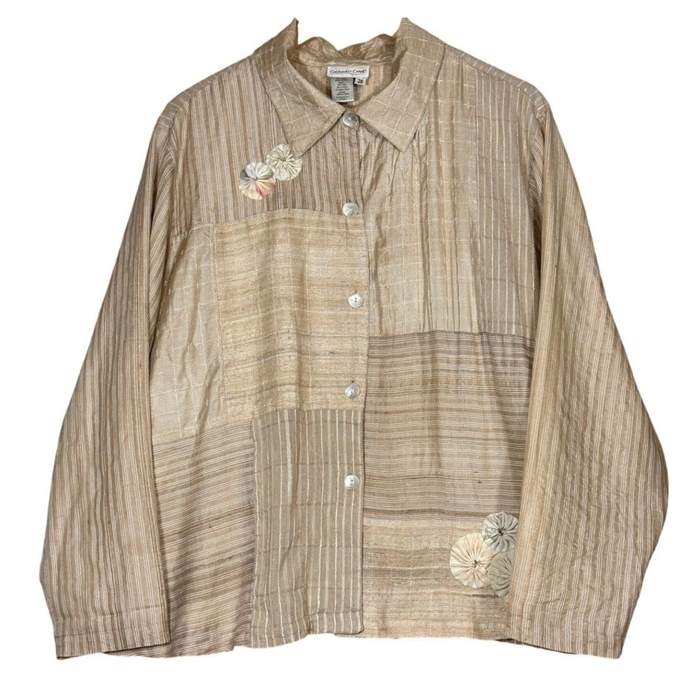 VTG Coldwater‎ Creek Silk Patchwork Button Up Long Sleeve Shirt Lightweight 2X